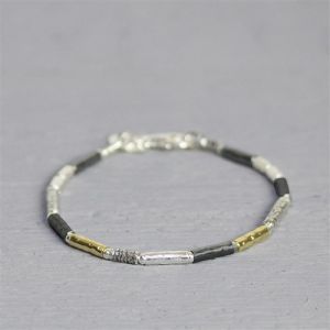 Armband zilver wit en oyx + Goldfilled