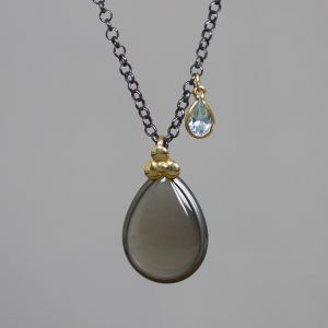 Halskette Silber + G14K Gr.Mondstein / Bl. Topas