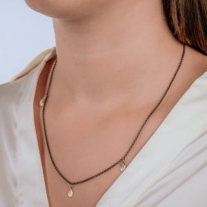 LEAVES | Halskette Silber oxy + mit Blättern von G14K