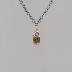 LEAVES | Collier zilver oxy + G14K 0,01CT H/SI