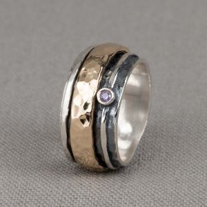 Ring Goldfilled + Silber mit Amethyst