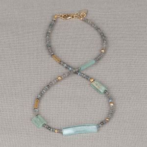 Halskette Goldfilled + Labradorit + Römisches Glas