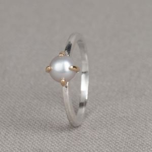 Ring Silber + 9 Karat + graue Perle