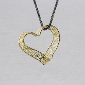 3D GOLD | Halskette Silber Oxy + 3D-Anhänger G14K kreatives Herz
