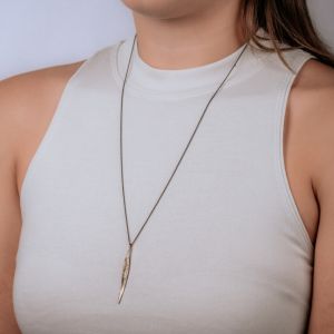 LEAVES | Halskette Silber Oxy + G14K langes Blatt + Durchmesser 0,04 ct
