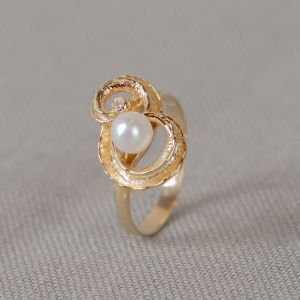CURLY PEARLS | Ring G14K Infinity + Perle 5,5 mm + Durchmesser 0,03 ct si1/HI