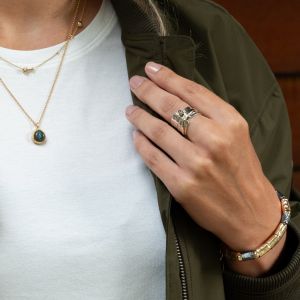 Ringwickel aus Silber + 9 Karat + Labradorit