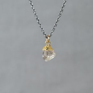 Halskette Silber Oxy + vergoldeter Herkimer + Rohdiamant