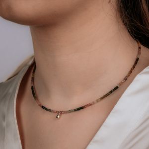 Halskette Mehrfarbiger Turmalin + 9-Karat-Spule