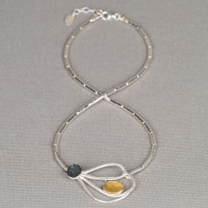 Halskette Tubes Blattwerk Silber + Oxy + vergoldet