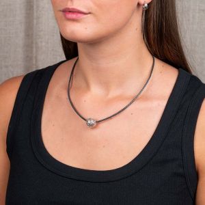 Hämatitkette + Kreativkugel weiß silber