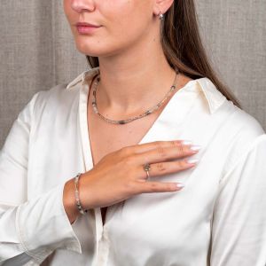 Halskette Silber Oxy + Goldfilled + grauer Mondstein