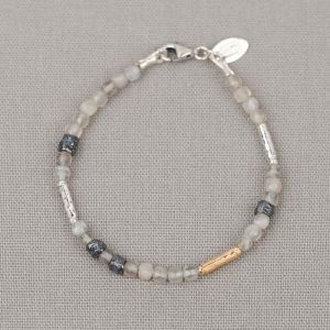 Armband Silber Oxy + Goldfilled + grauer Mondstein