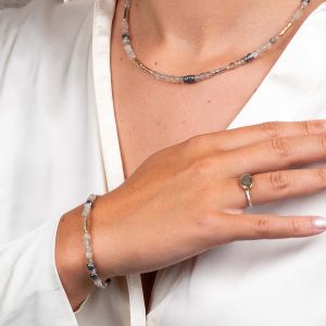 Armband Silber Oxy + Goldfilled + grauer Mondstein