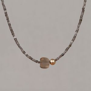 Halskette Duo Edelsteine Silber Obsidian + Rauchquarz Goldfilled