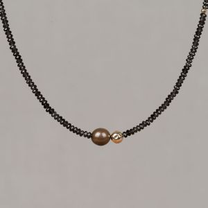 Collier duo Gems Rauchquarz + Braune Perle Goldfilled
