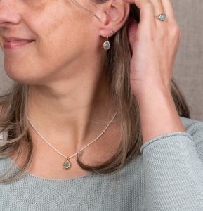 Halskette Silber + vergoldet + Aquamarin