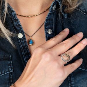 Ring Silberkreis + 9 Karat + Labradorit Facette