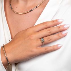 Ring Silber + 9 kt + Labradorit