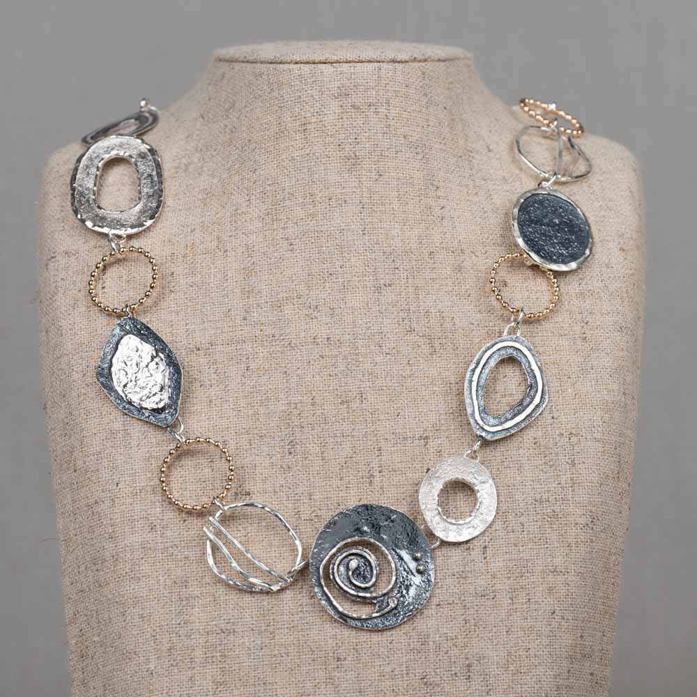 Halskette Silber Oxy + Weiß + Goldfilled