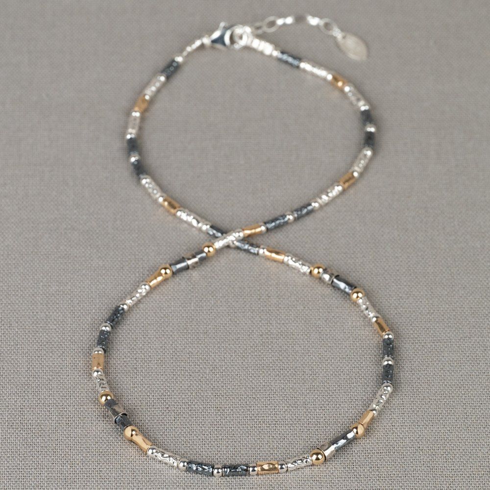 Halskete aus Silber, Oxy und goldfilled Röhren