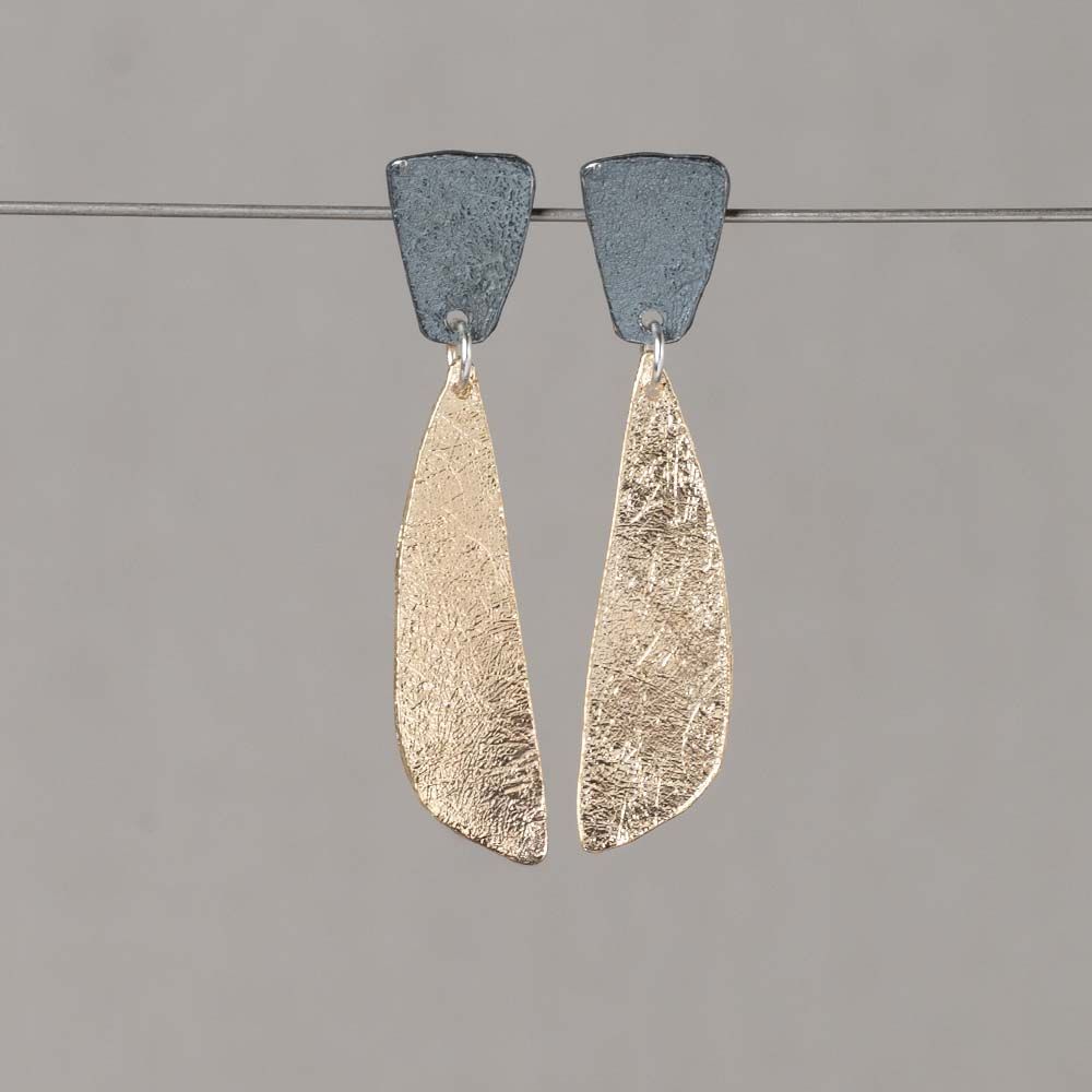 Lange Ohrstecker Silber oxy + vergoldet