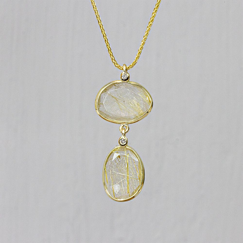 Halskette 14 Karat + doppelter Goldrutil + Dia 0,02 ct