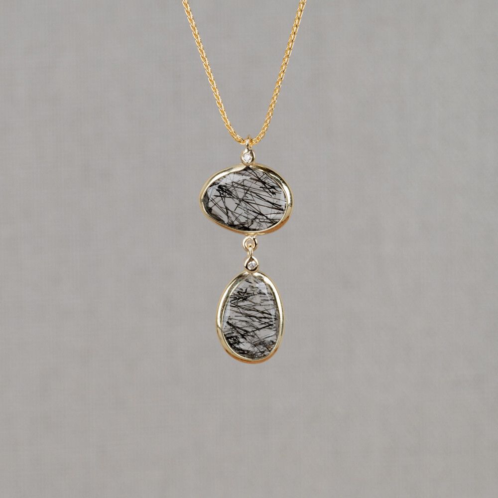 ROCKY | Halskette 14 Karat + doppelter schwarzer Rutil + Durchmesser 0,02 ct