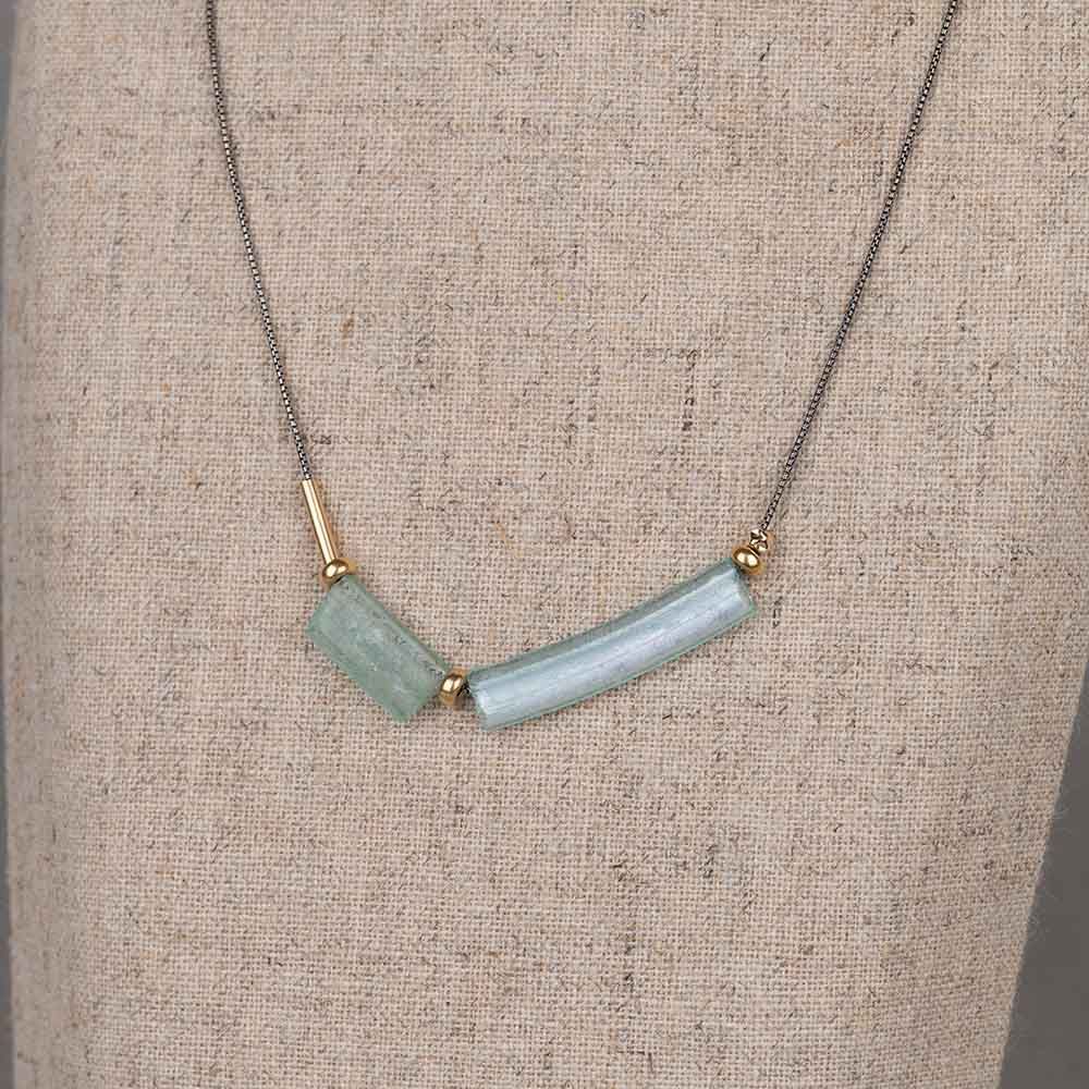 Halskette Silber Oxy + Römisches Glas mit Goldfilled