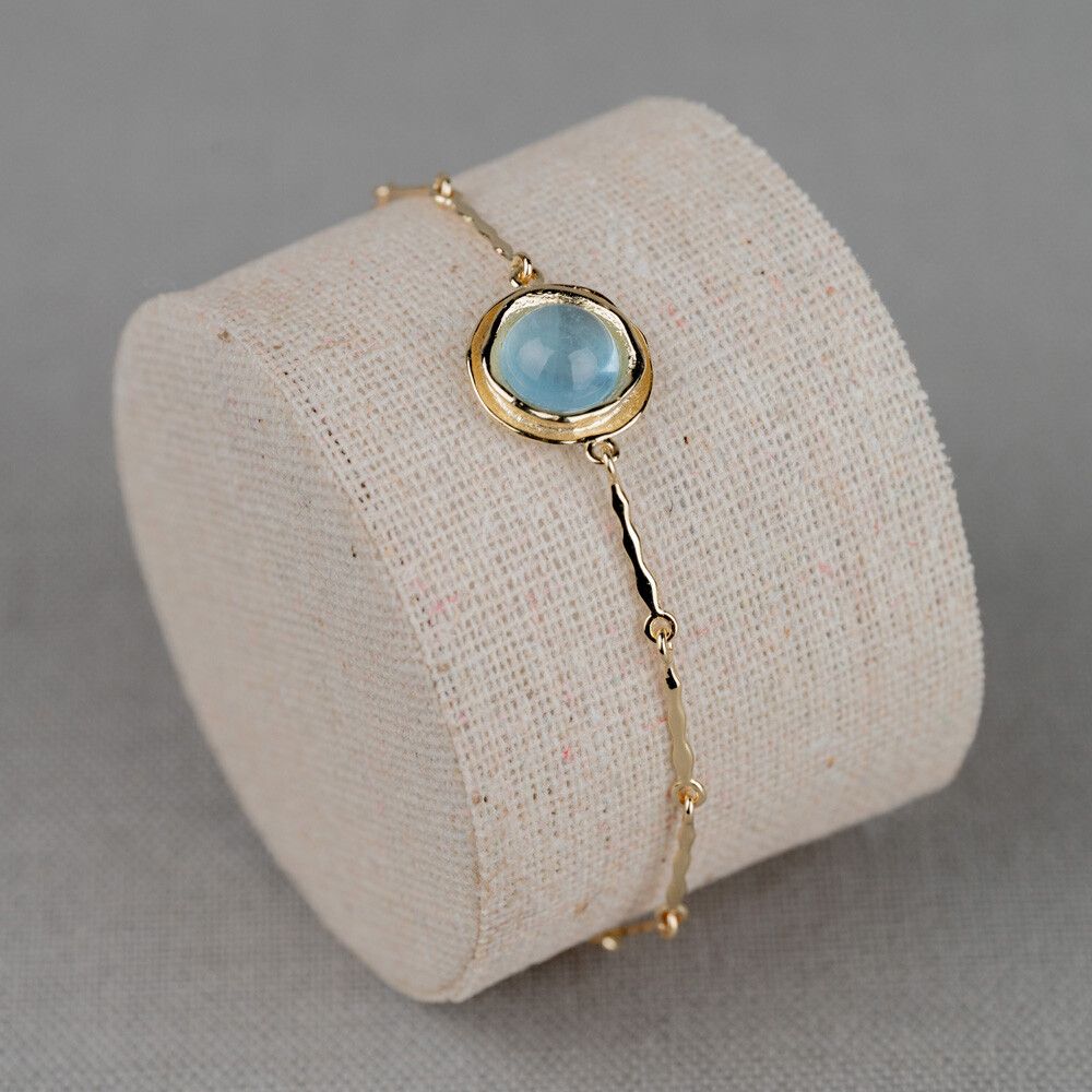 CURLY GEMSTONES | Armband 14 Karat Gold + milchiger Aquamarin