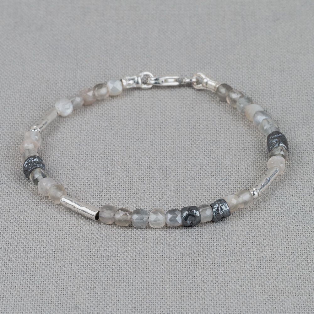 Armband Silber Oxy + Grauer Mondstein