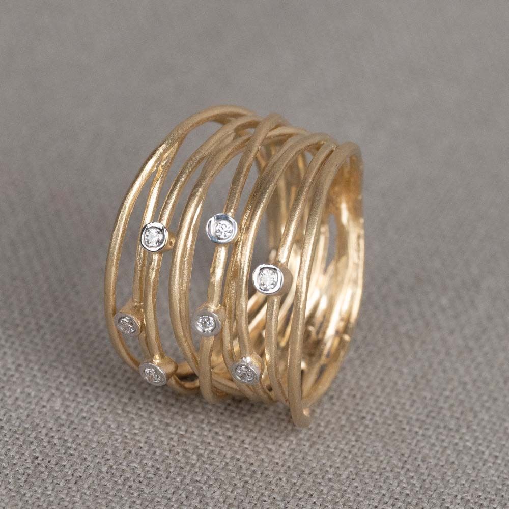WAVY | Ring mit Drahtsteckern groß G14K + Diamant 0,07 ct