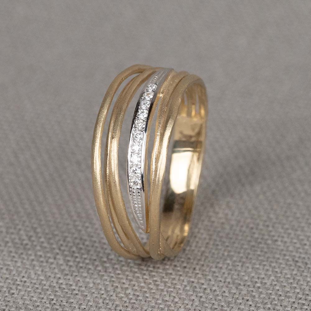 WAVY | Ring Drahtreihe klein G14K + dia 0,05 ct