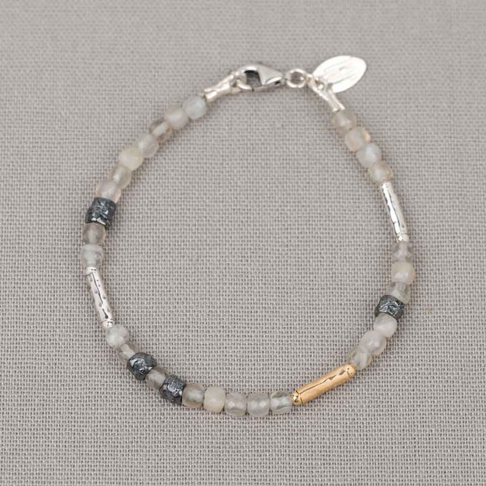 Armband Silber Oxy + Goldfilled + grauer Mondstein