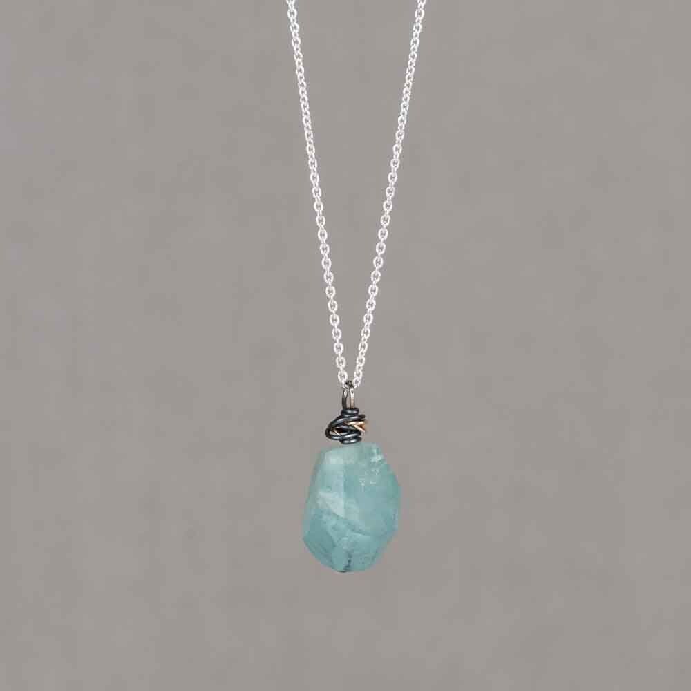 Silberkette + Aquamarin + Sauerstoff + 9 ct verstellbar