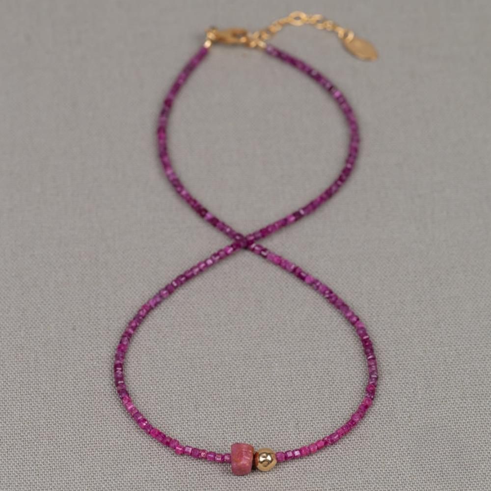 Collier duo Gems Robijn + Raw Robijn Goldfilled