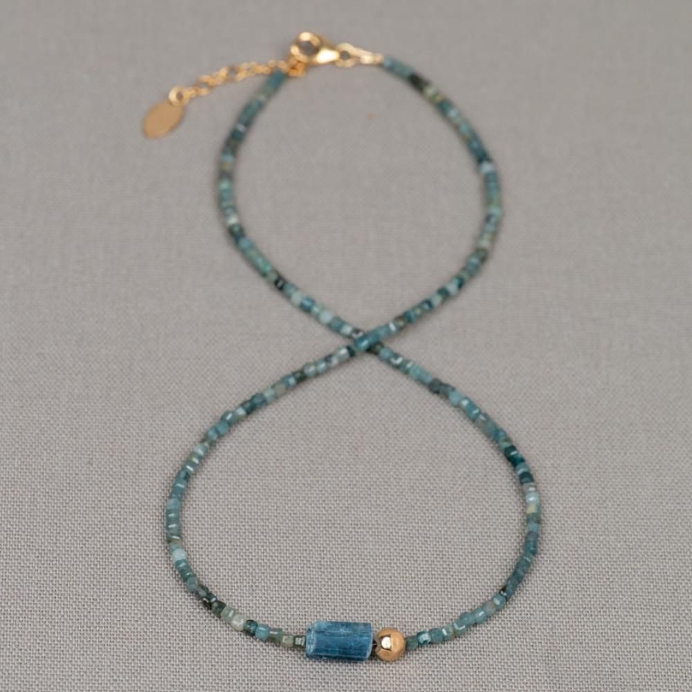 Halsketten-Duo Edelsteine Grüner Turmalin + Roher Aquamarin + Goldfilled