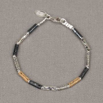 Armband Tubes elegant zilver oxy/wit + Goldfilled