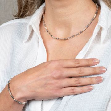 Armband Silber Oxy/Weiß + Goldfilled
