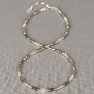 Collier zilver oxy/wit + Goldfilled balletjes