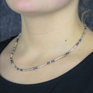 Halskete aus Silber, Oxy und goldfilled Röhren