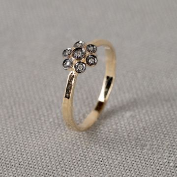 BLACK DOTS | Ring bloem met zwart rhodium + 0,04 ct