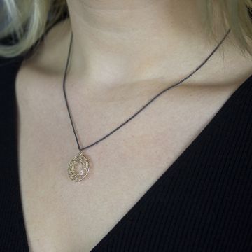 3D GOLD | Halskette Silber Oxy + Hänger 14 Karat Gold Oval