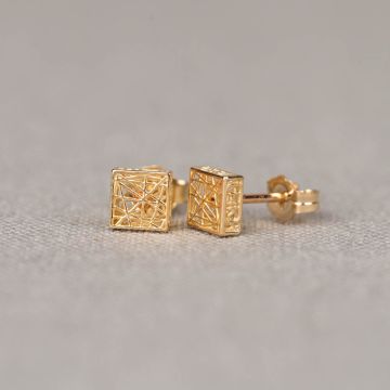 3D GOLD | Earstuds 14 carat gold square 3D