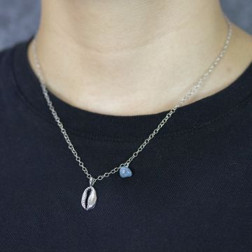 Collier shell silver oxy + Aquamarine