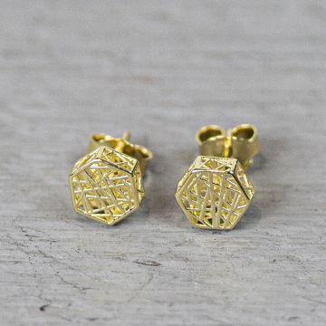 3D GOLD | Oorsteker 3D Hexagon G14K