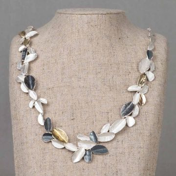 Collier zilver bladvorm + verguld en oxy