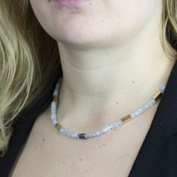 Halskette Aquamarin mit Silber-, Oxy- und GF-Schlauch