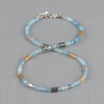 Collier aquamarijn met zilver, oxy en GF buisjes