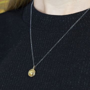 Halskette Silber Oxy + hänger vergoldet + Rutilquarz